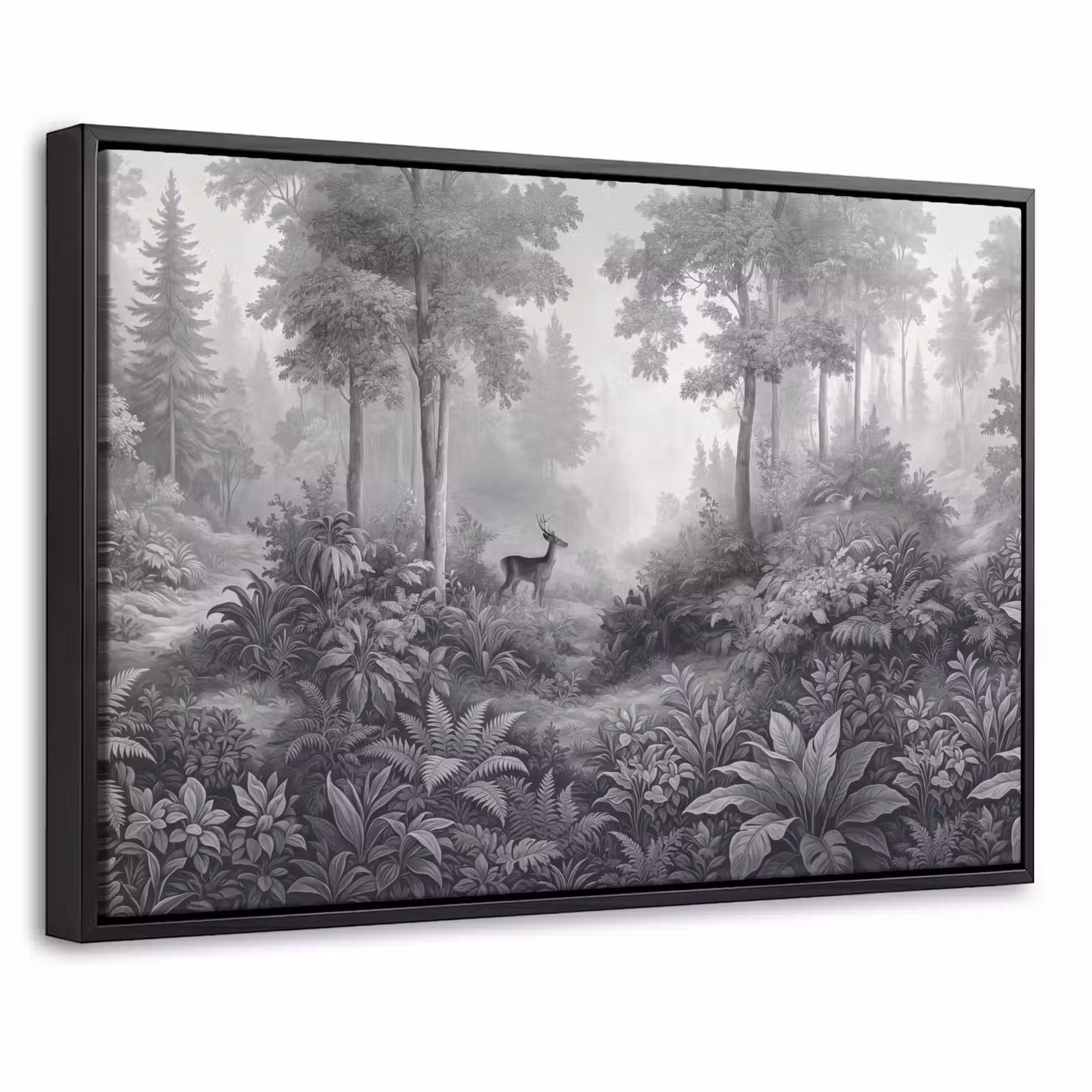 Canvas met lijst - Bos - Hert - Zwart - Wit — 1
