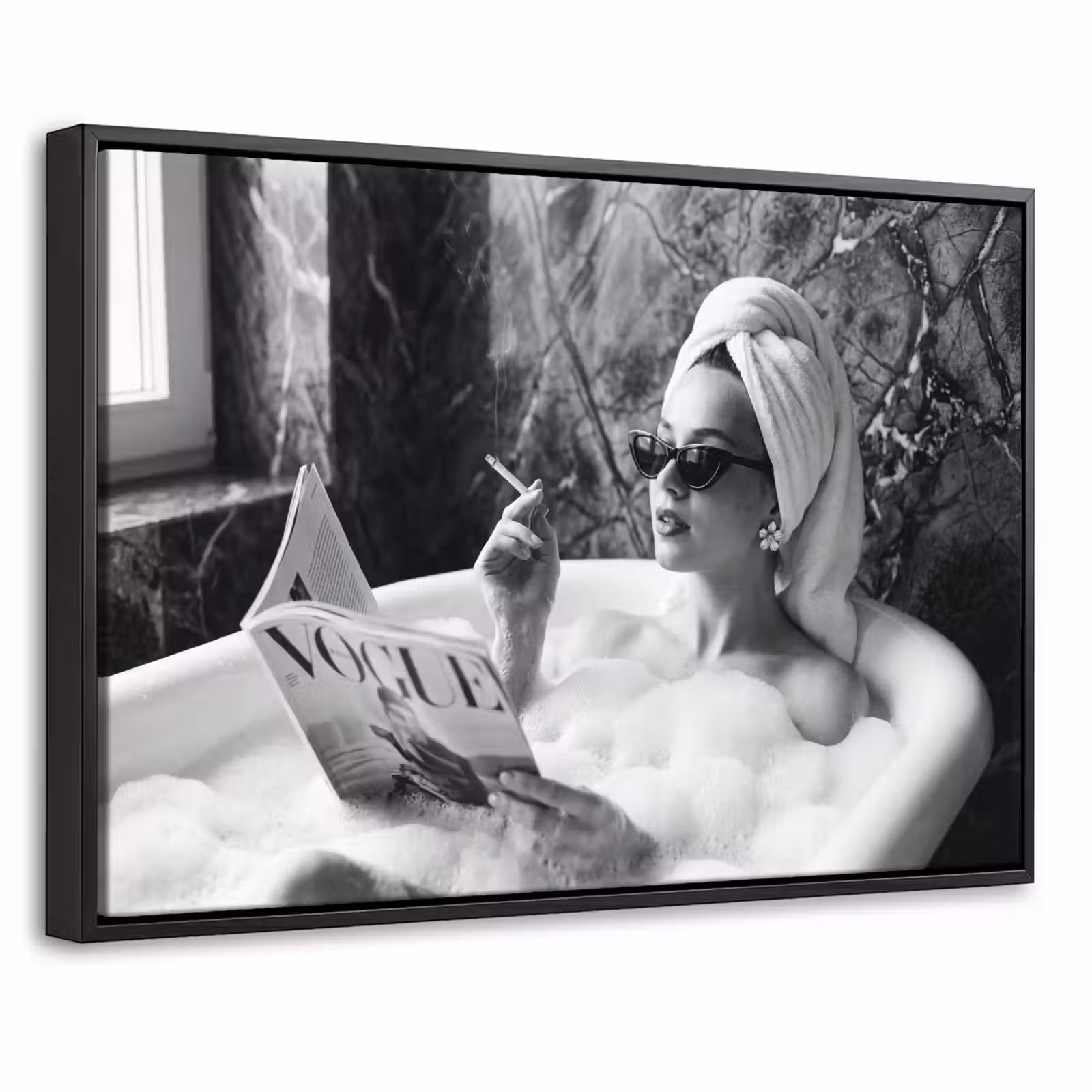 Canvas met lijst - Relaxt - Bad - Zwart - Wit — 1