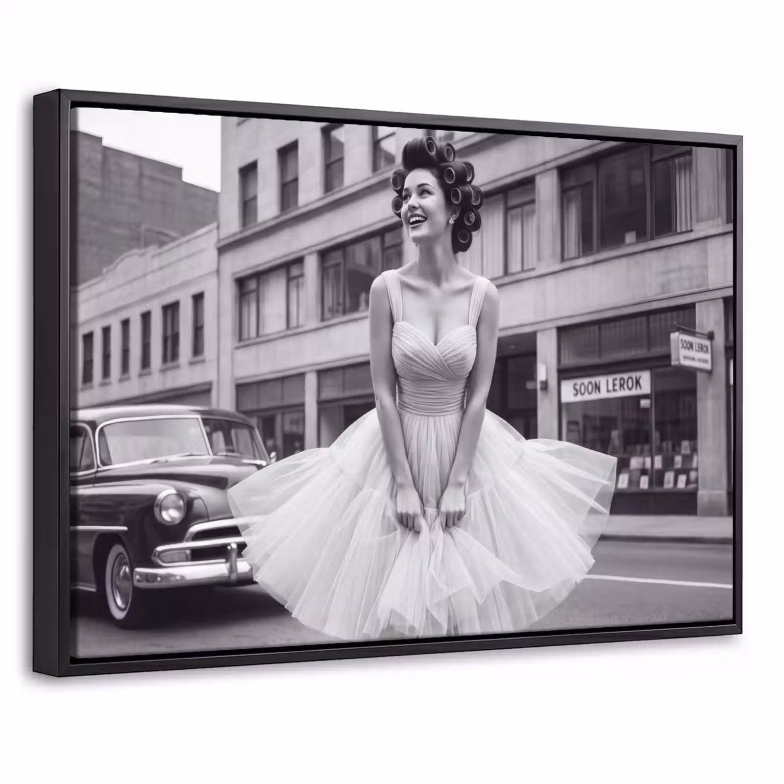 Canvas met lijst - Retro - Vrouw - Zwart - Wit — 1