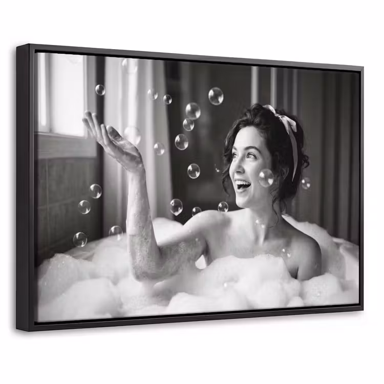 Canvas met lijst - Bad - Bubbels - Zwart - Wit — 1