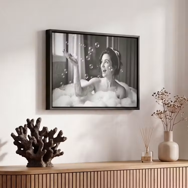 Canvas met lijst - Bad - Bubbels - Zwart - Wit — 6