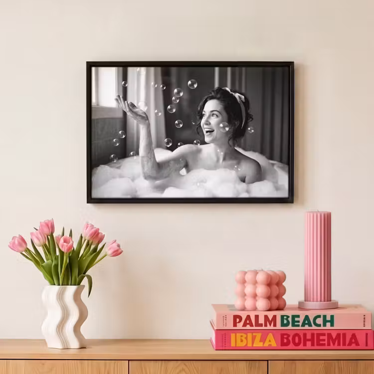 Canvas met lijst - Bad - Bubbels - Zwart - Wit — 8
