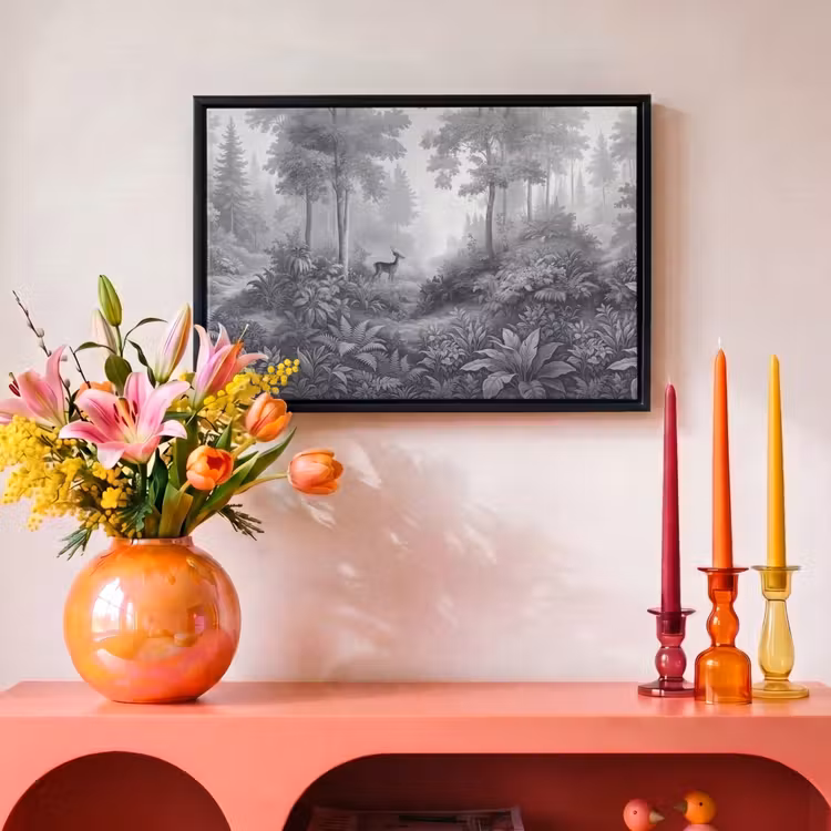 Canvas met lijst - Bos - Hert - Zwart - Wit — 4