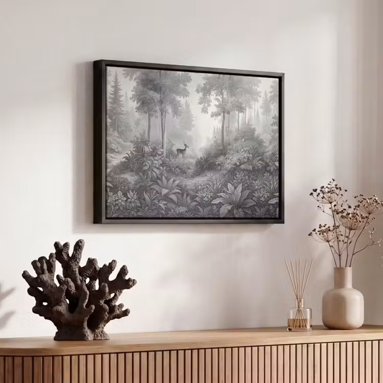 Canvas met lijst - Bos - Hert - Zwart - Wit — 6