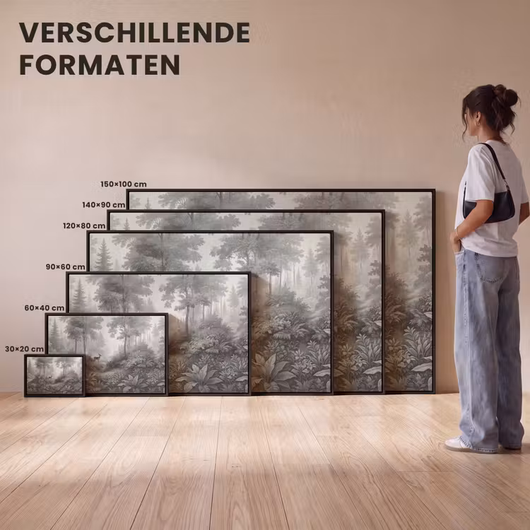 Canvas met lijst - Bos - Hert - Zwart - Wit — 7