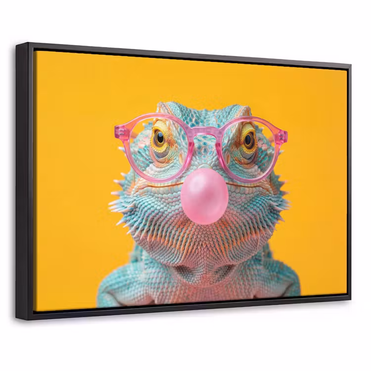 Canvas met lijst - Kameleon - Kauwgom - Kleurrijk — 1