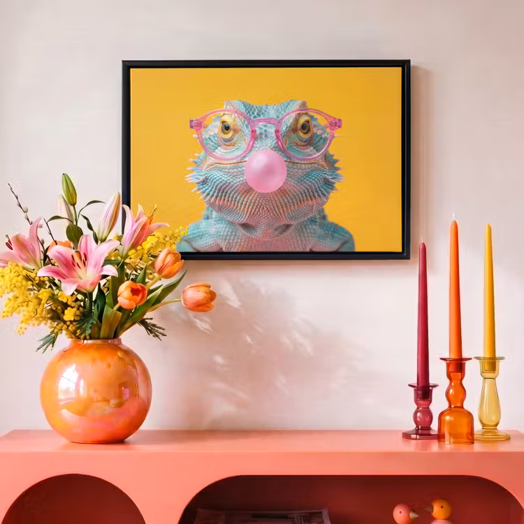 Canvas met lijst - Kameleon - Kauwgom - Kleurrijk — 4