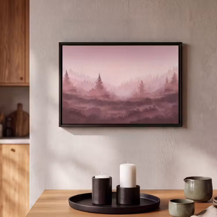 Canvas met lijst - Landschap - Mistig - Roze — 2
