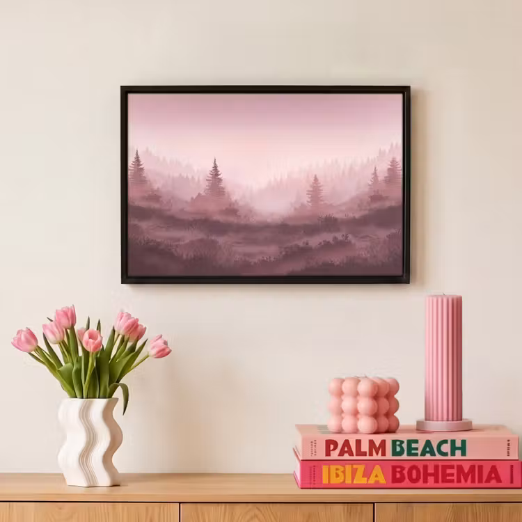 Canvas met lijst - Landschap - Mistig - Roze — 8