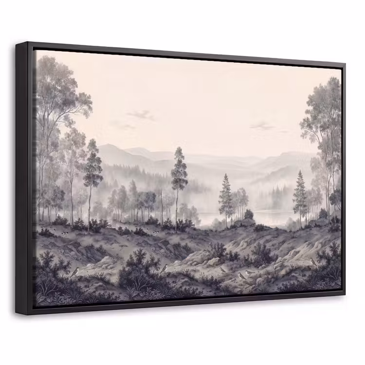 Canvas met lijst - Mistig - Berglandschap - Illustratie — 1