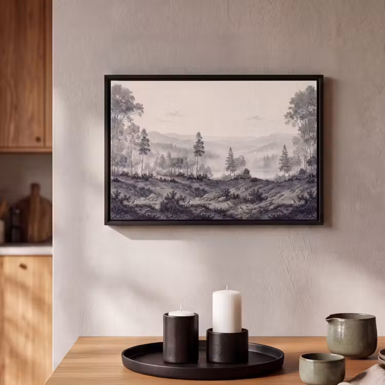 Canvas met lijst - Mistig - Berglandschap - Illustratie — 2