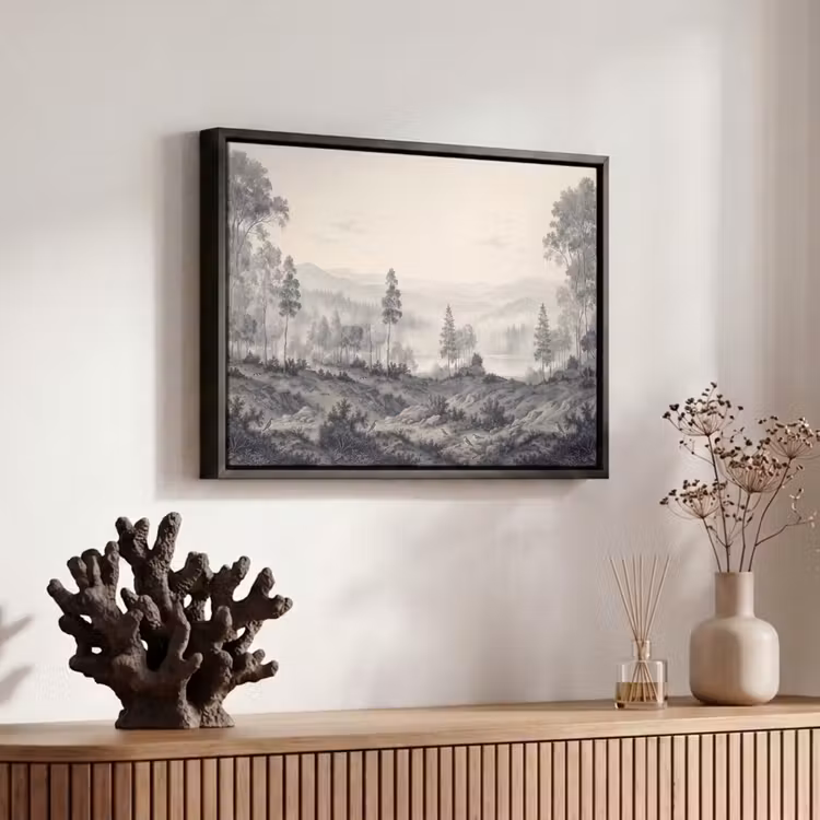 Canvas met lijst - Mistig - Berglandschap - Illustratie — 6