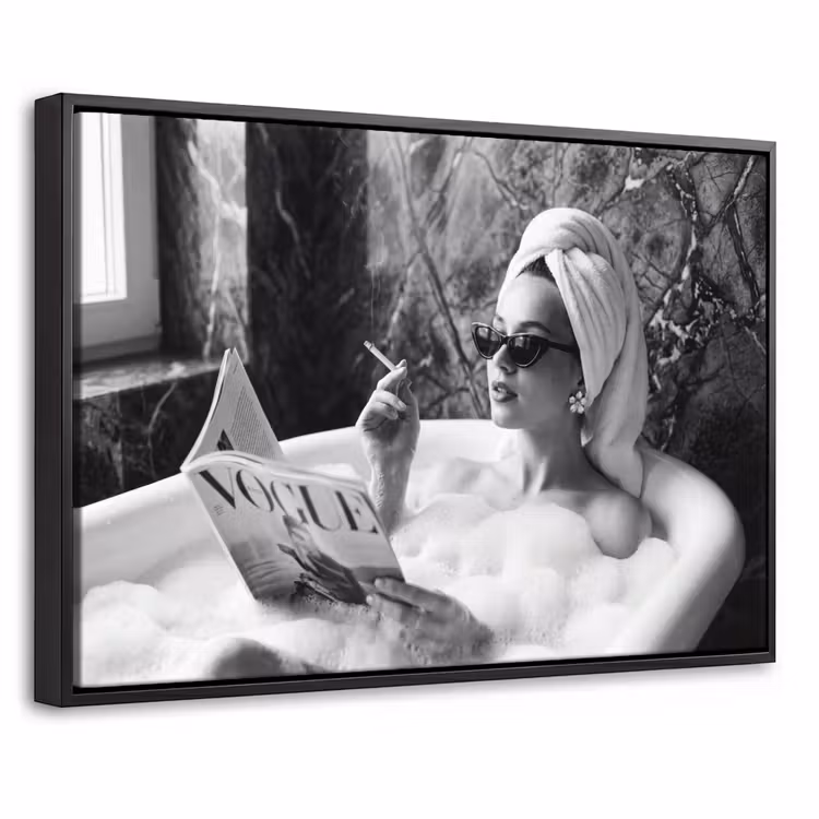 Canvas met lijst - Relaxt - Bad - Zwart - Wit — 1
