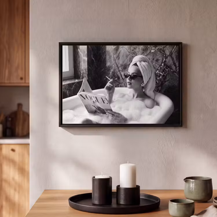 Canvas met lijst - Relaxt - Bad - Zwart - Wit — 2