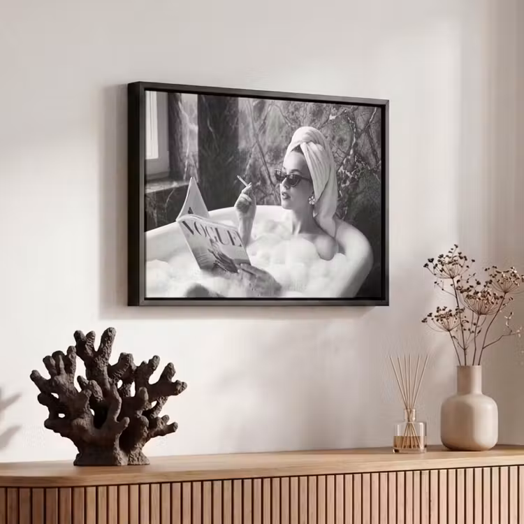 Canvas met lijst - Relaxt - Bad - Zwart - Wit — 6