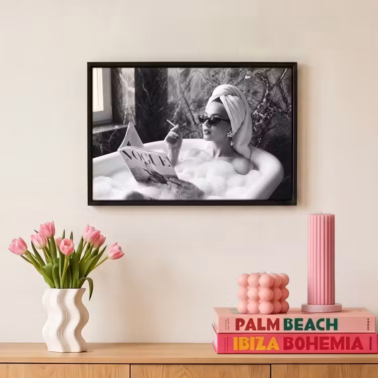 Canvas met lijst - Relaxt - Bad - Zwart - Wit — 8