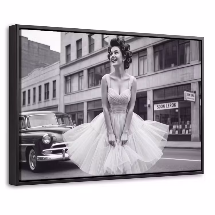 Canvas met lijst - Retro - Vrouw - Zwart - Wit — 1