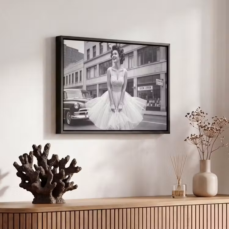 Canvas met lijst - Retro - Vrouw - Zwart - Wit — 6