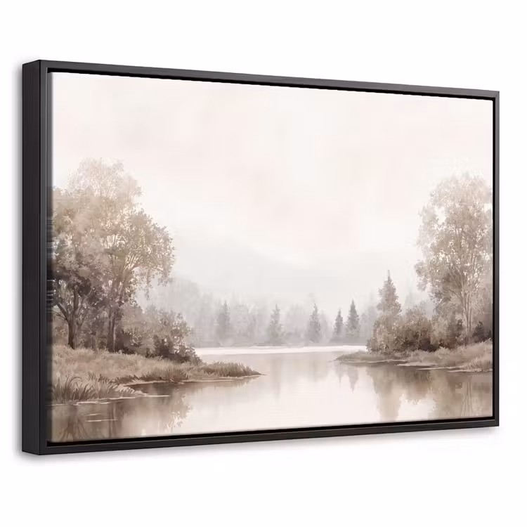 Canvas met lijst - Rivierlandschap - Minimalistisch - Aardetinten — 1