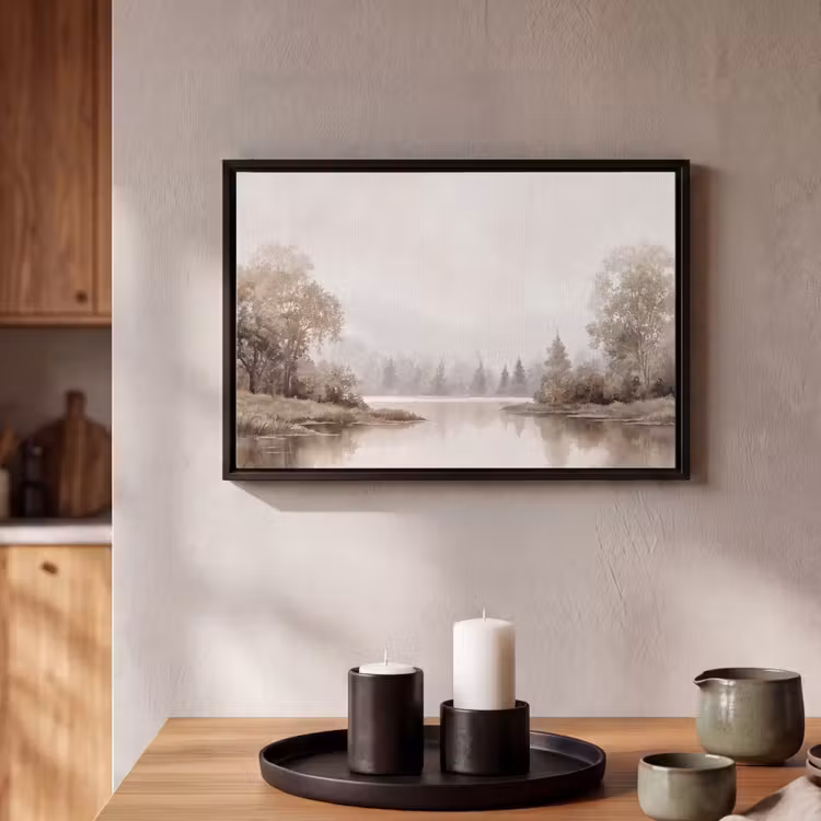 Canvas met lijst - Rivierlandschap - Minimalistisch - Aardetinten — 2
