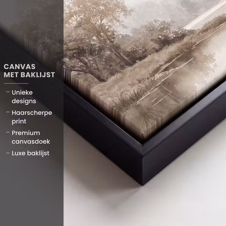 Canvas met lijst - Rivierlandschap - Minimalistisch - Aardetinten — 5