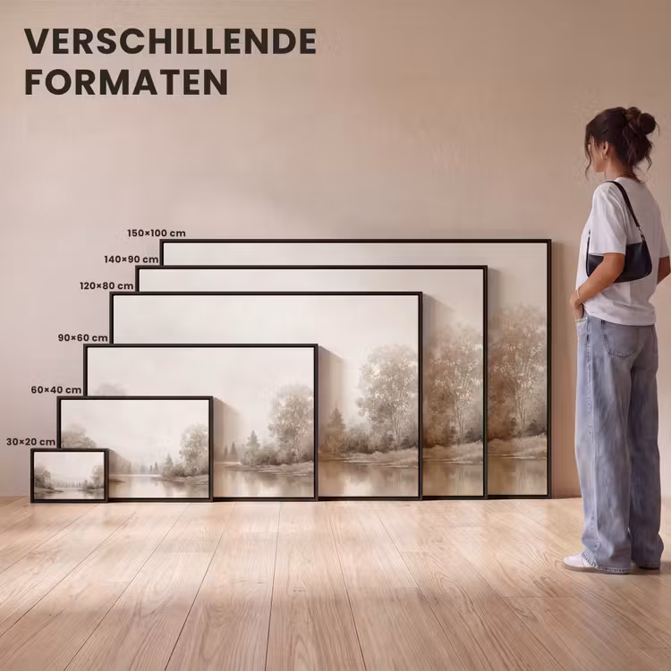 Canvas met lijst - Rivierlandschap - Minimalistisch - Aardetinten — 7