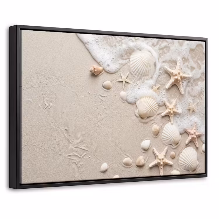 Canvas met lijst - Schelpen - Zeesterren - Strand — 1