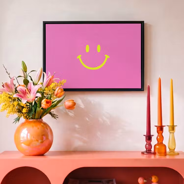 Canvas met lijst - Smiley - Vrolijk - Roze — 4