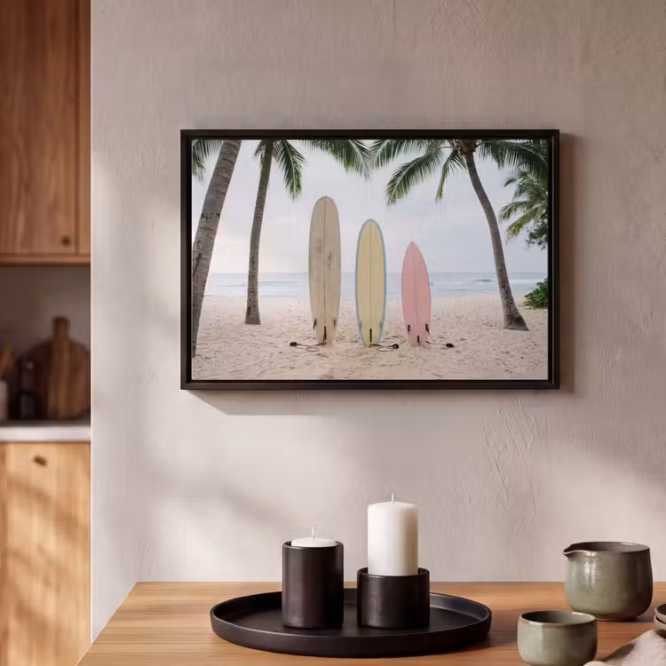 Canvas met lijst - Surfboard - Palmbomen - Kleurrijk — 2