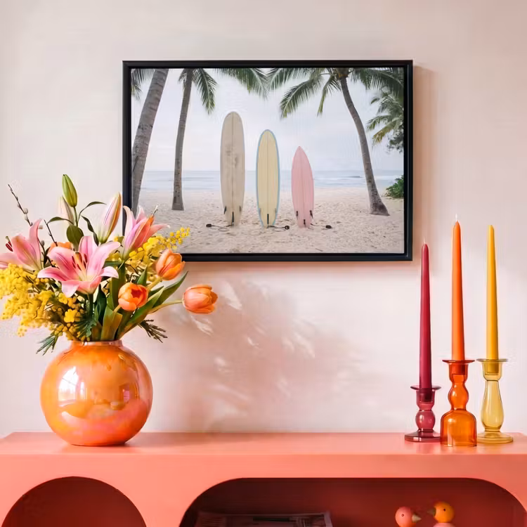 Canvas met lijst - Surfboard - Palmbomen - Kleurrijk — 4