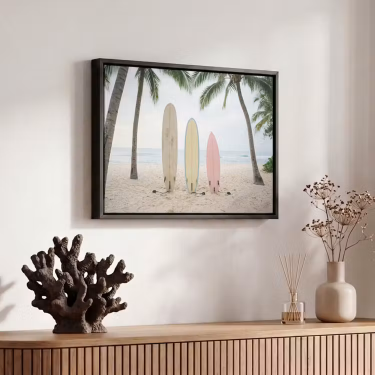 Canvas met lijst - Surfboard - Palmbomen - Kleurrijk — 6