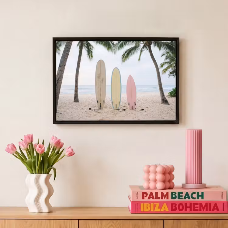 Canvas met lijst - Surfboard - Palmbomen - Kleurrijk — 8