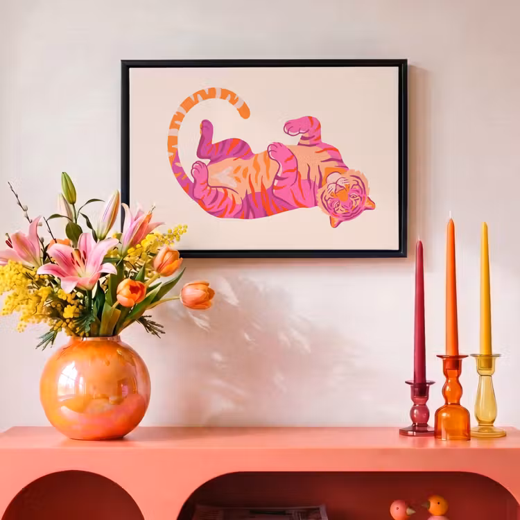 Canvas met lijst - Tijger - Roze - Oranje — 4