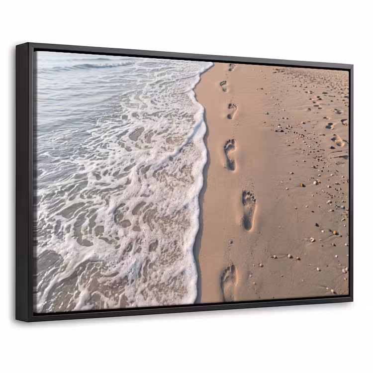 Canvas met lijst - Voetstappen - Vloedlijn - Zee — 1