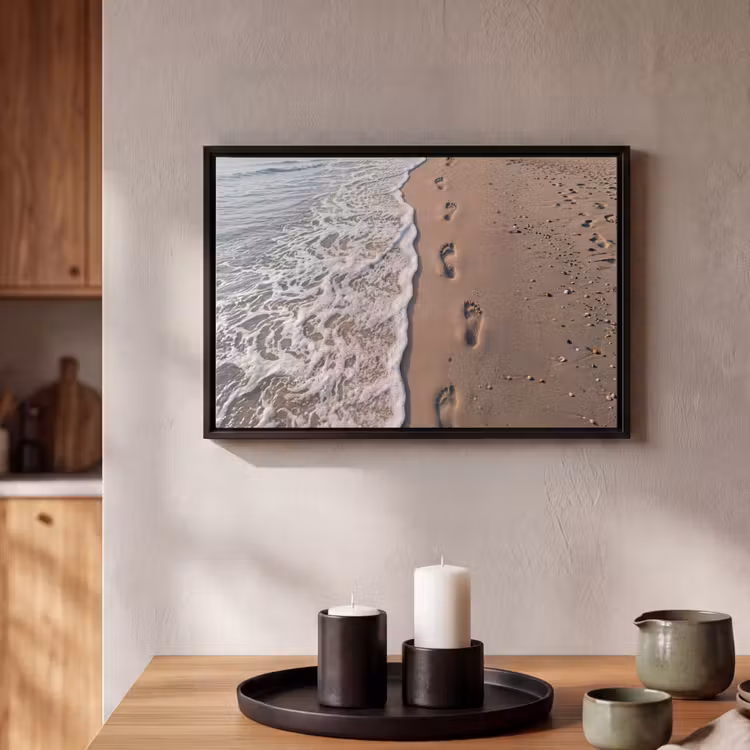 Canvas met lijst - Voetstappen - Vloedlijn - Zee — 2