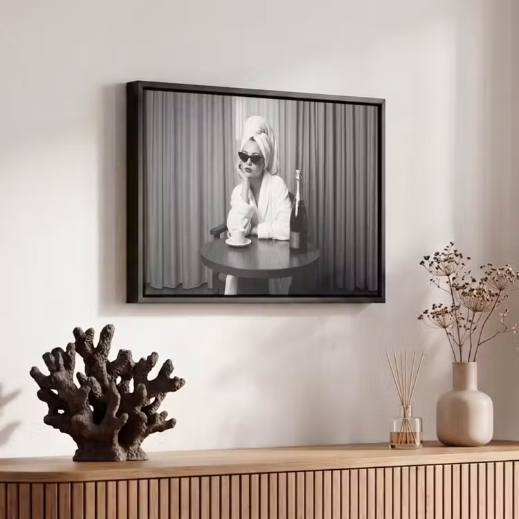 Canvas met lijst - Vrouw - Bubbels - Zwart - Wit — 6
