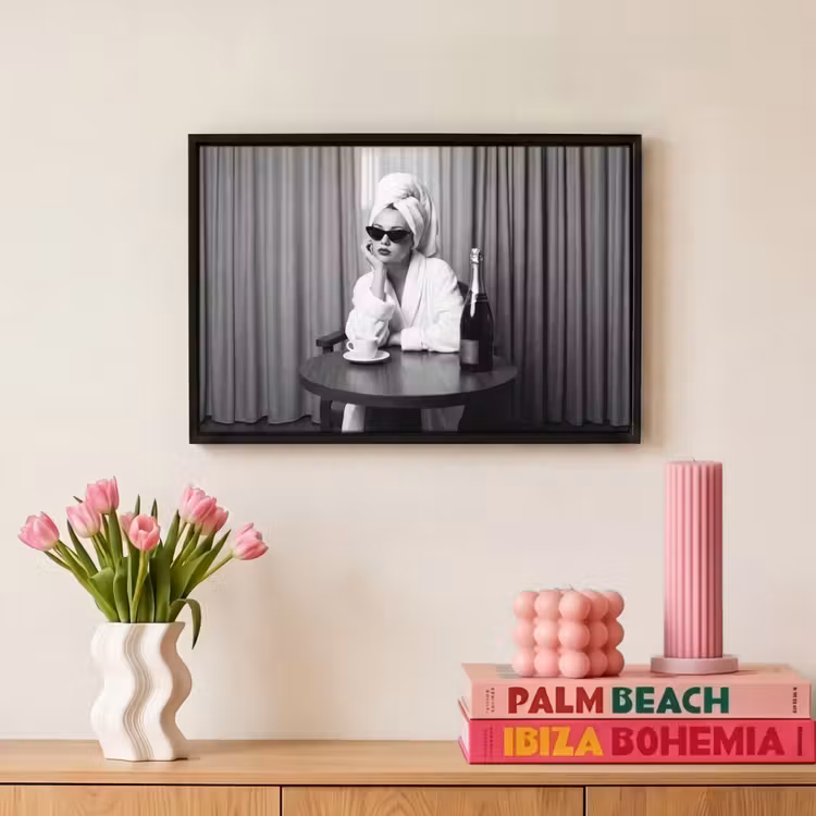 Canvas met lijst - Vrouw - Bubbels - Zwart - Wit — 8