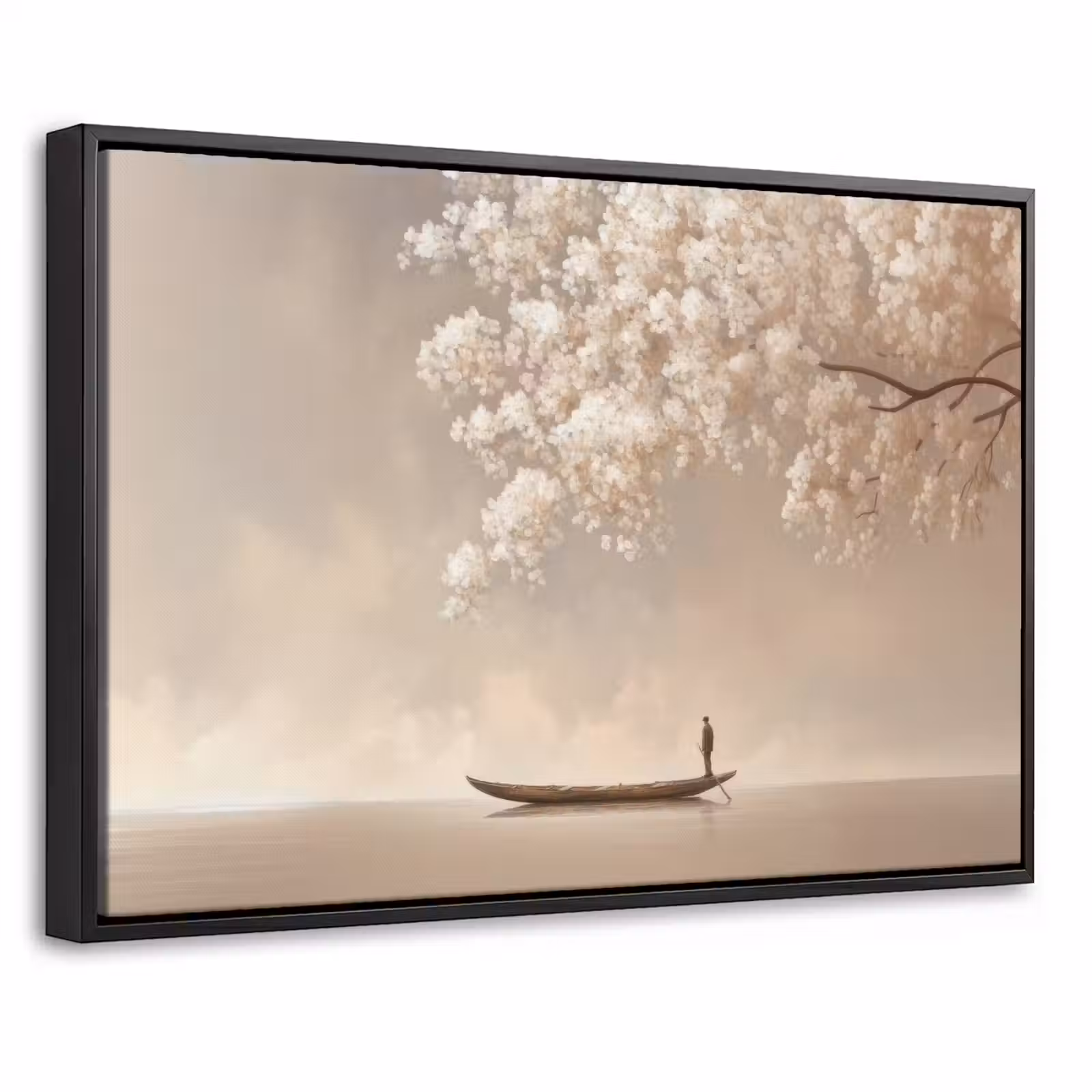 Canvas met lijst - Bloesems - Wit - Boot - Minimalistisch — 1