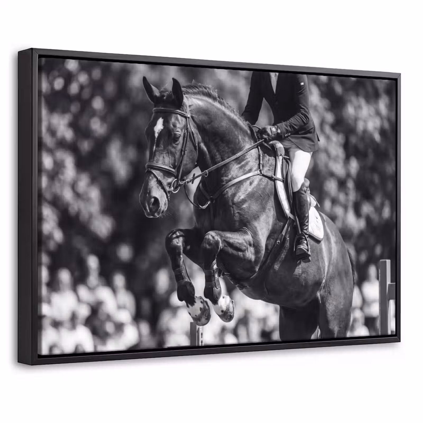 Canvas met lijst - Springen - Paard - Zwart - Wit — 1
