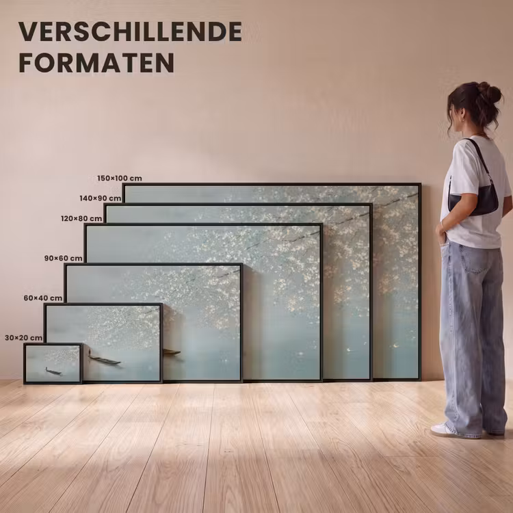 Canvas met lijst - Bloesems - Minimalistisch - Wateroppervlak - Boot — 7