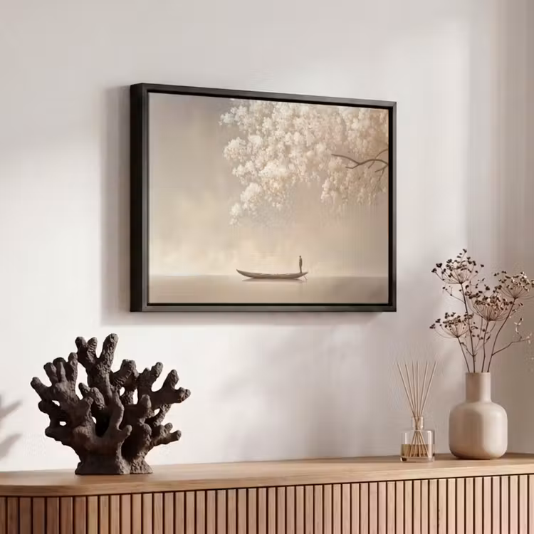 Canvas met lijst - Bloesems - Wit - Boot - Minimalistisch — 6