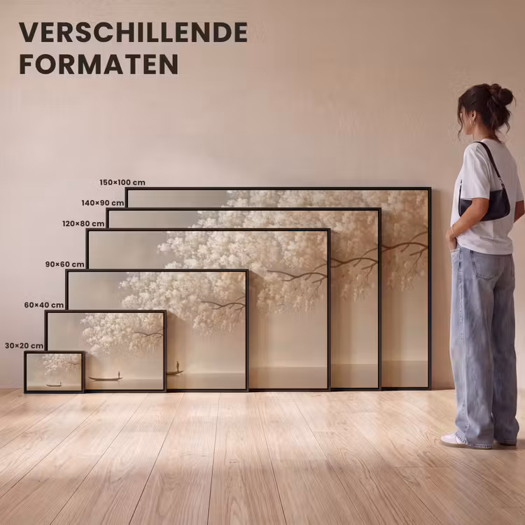 Canvas met lijst - Bloesems - Wit - Boot - Minimalistisch — 7