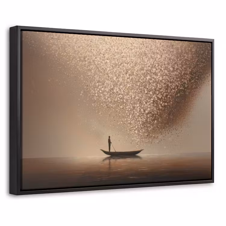 Canvas met lijst - Bootje - Blaadjes - Goud - Water — 1