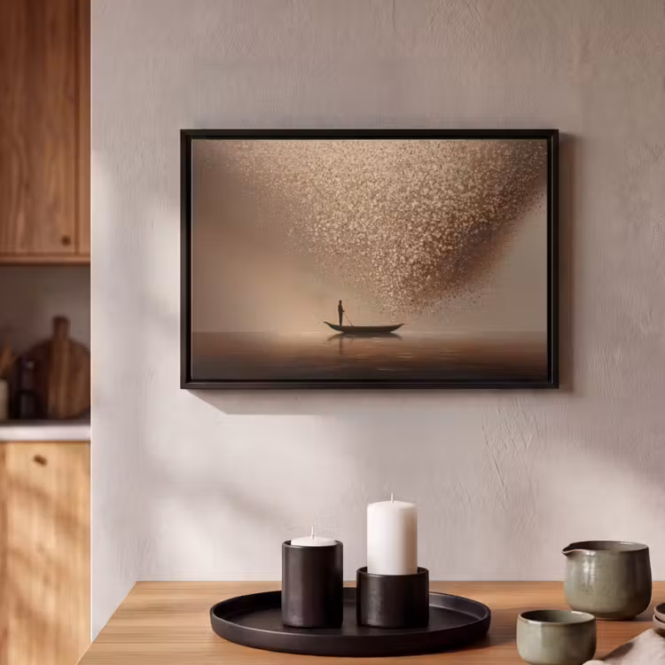 Canvas met lijst - Bootje - Blaadjes - Goud - Water — 2