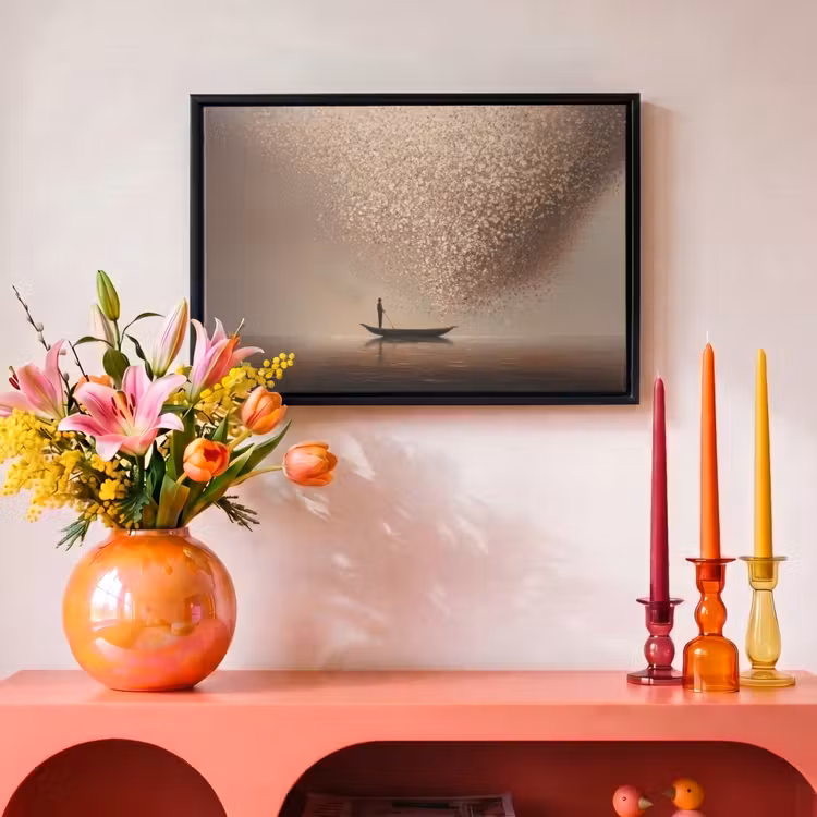 Canvas met lijst - Bootje - Blaadjes - Goud - Water — 4