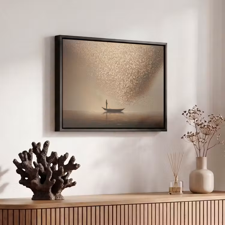 Canvas met lijst - Bootje - Blaadjes - Goud - Water — 6