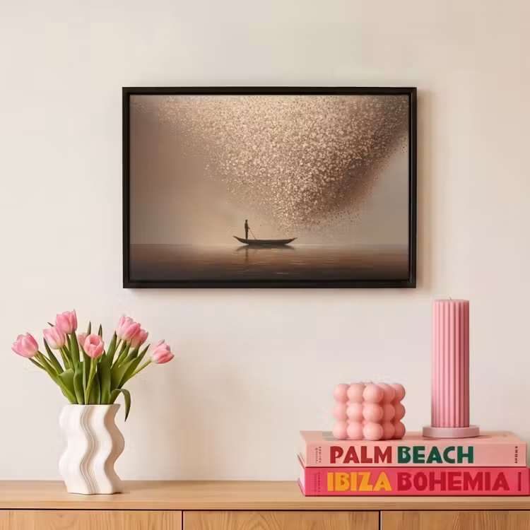 Canvas met lijst - Bootje - Blaadjes - Goud - Water — 8