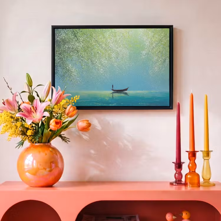 Canvas met lijst - Bootje - Water - Bladeren - Bloesems — 4