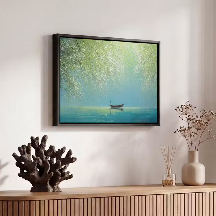 Canvas met lijst - Bootje - Water - Bladeren - Bloesems — 6
