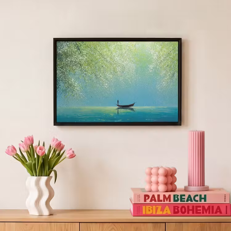 Canvas met lijst - Bootje - Water - Bladeren - Bloesems — 8